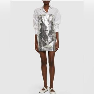 Rotate Croc-embossed metallic faux-leather mini dress